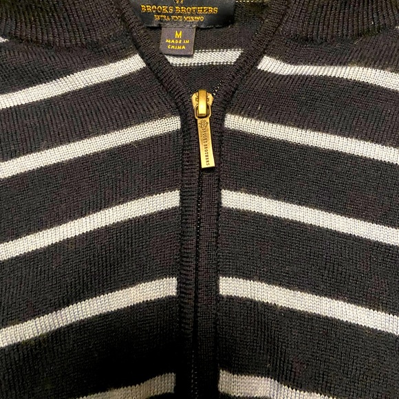 Brooks Brothers 100% Fine Merino Wool Half Zip Sweater- Navy Blue Stripes - Picture 5 of 13